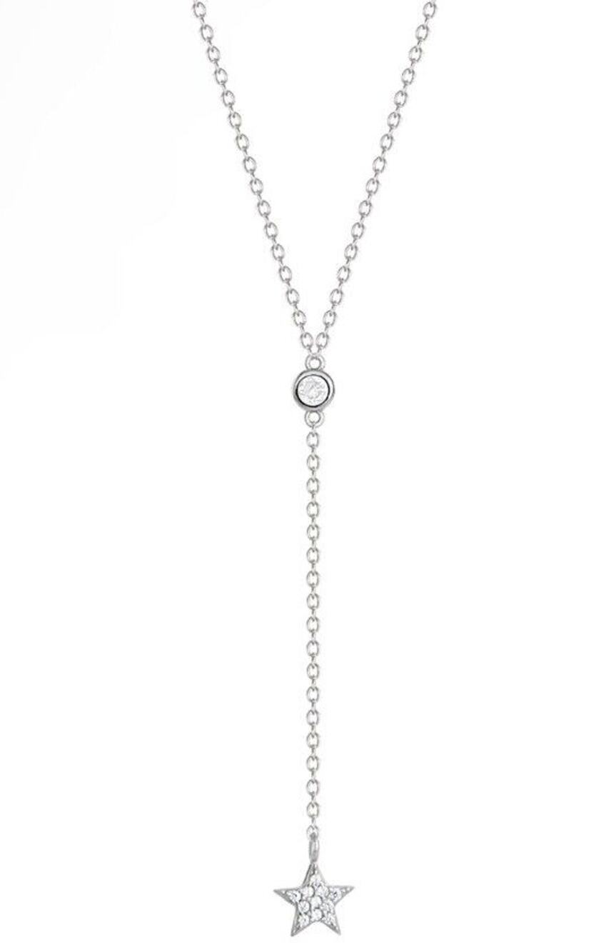 Sterling Silver Chain Drop CZ Necklace Star Pendant Chic Shiny Style Trendy NEW